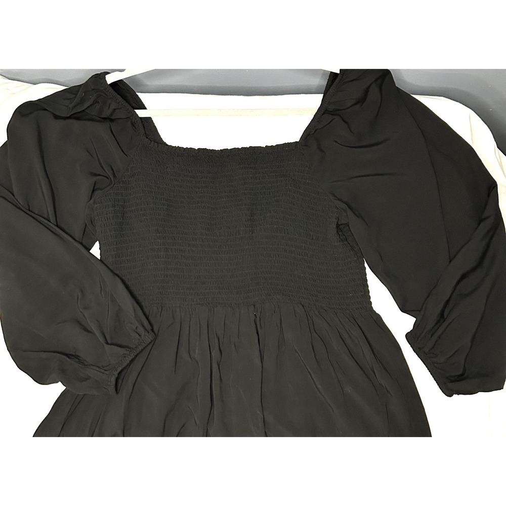 Gap Babydoll Puff Sleeve Smocked Mini Dress 2XL Black Square Neck Milk Maid - Picture 4 of 14